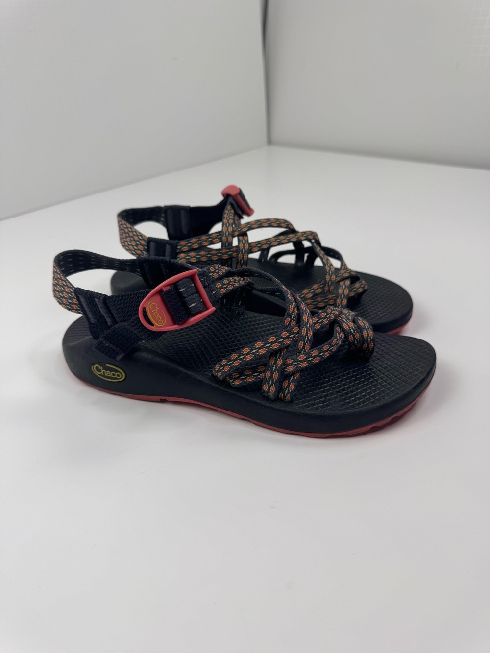 Chaco Women's Strappy Sandals in Black with Coral Accents
